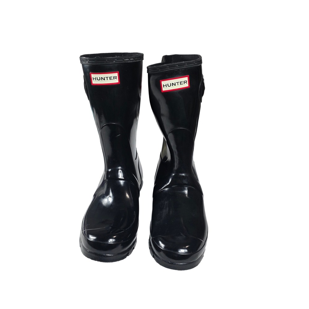 Hunter Rain Boots Original Short Gloss Black Rubber Waterproof Size 8 Wellies
